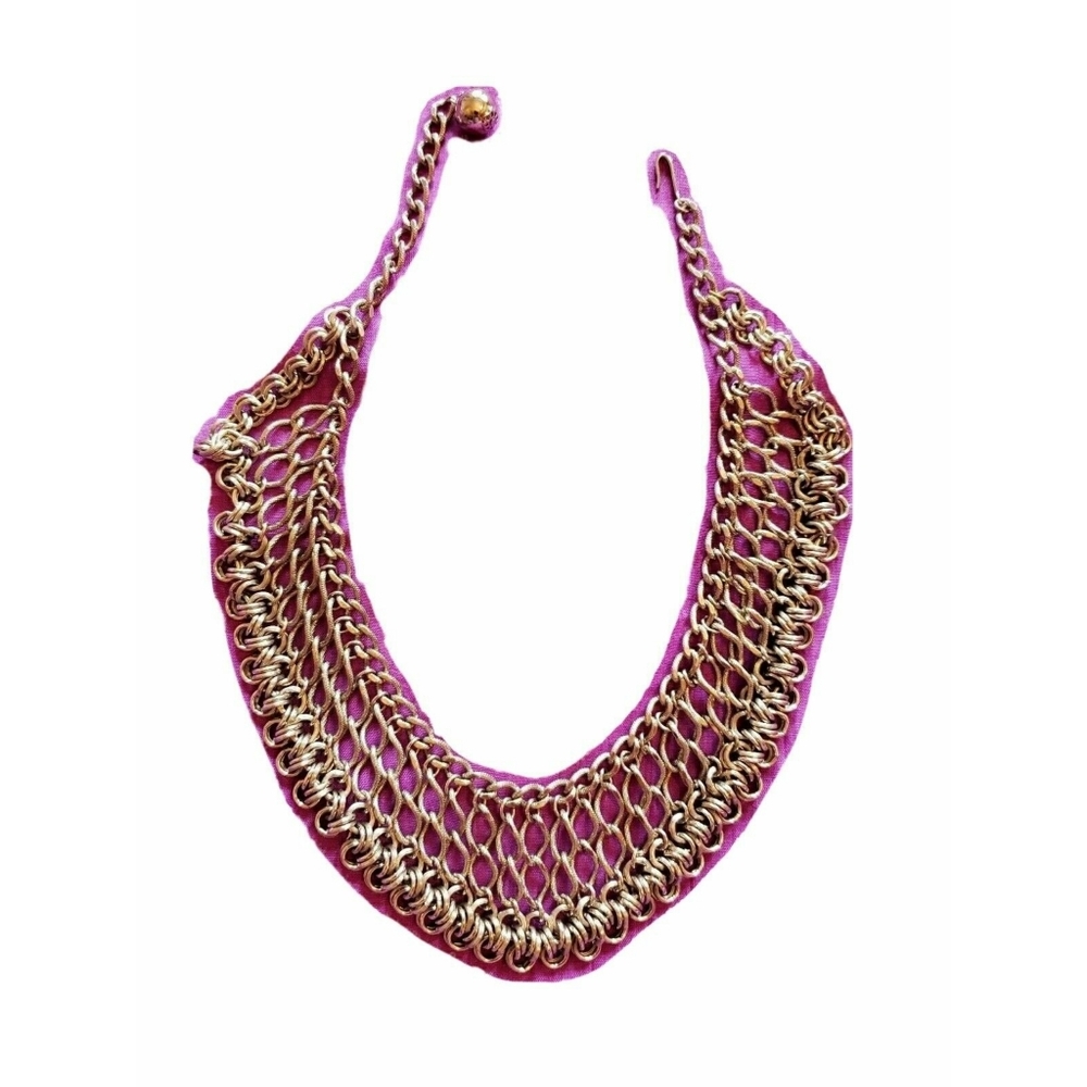 Vintage Silvertone Silver Chainmail Chain Links Bib Necklace Choker Goth Punk